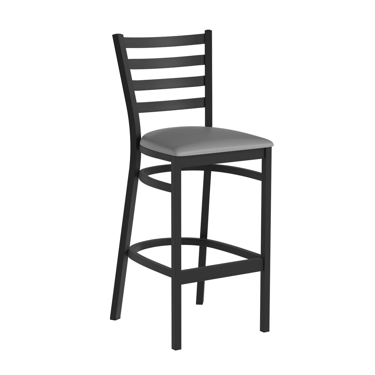 Gray Vinyl Seat/Black Metal Frame |#| Black Ladder Back Metal Restaurant Barstool - Gray Vinyl Seat