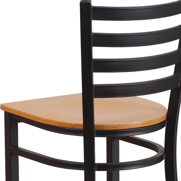 Walnut Wood Seat/Black Metal Frame |#| Black Ladder Back Metal Restaurant Barstool - Walnut Wood Seat