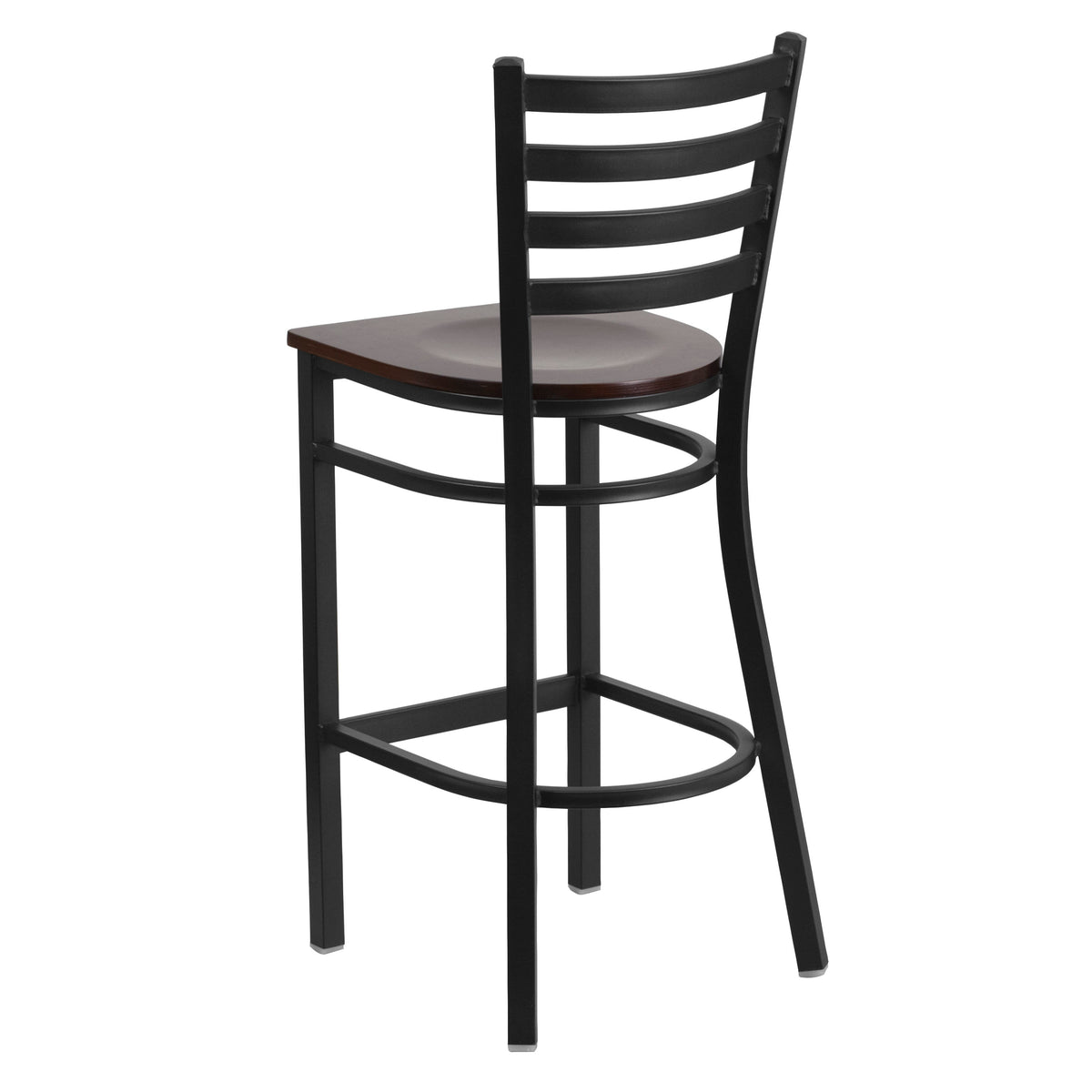 Walnut Wood Seat/Black Metal Frame |#| Black Ladder Back Metal Restaurant Barstool - Walnut Wood Seat