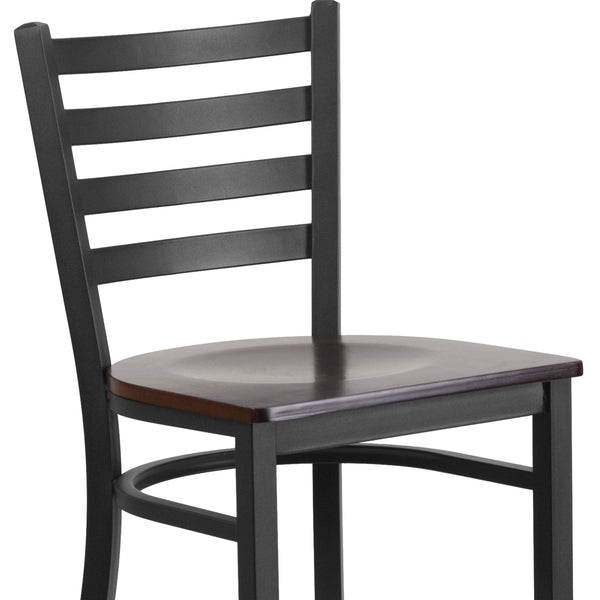 Cherry Wood Seat/Black Metal Frame |#| Black Ladder Back Metal Restaurant Barstool - Cherry Wood Seat