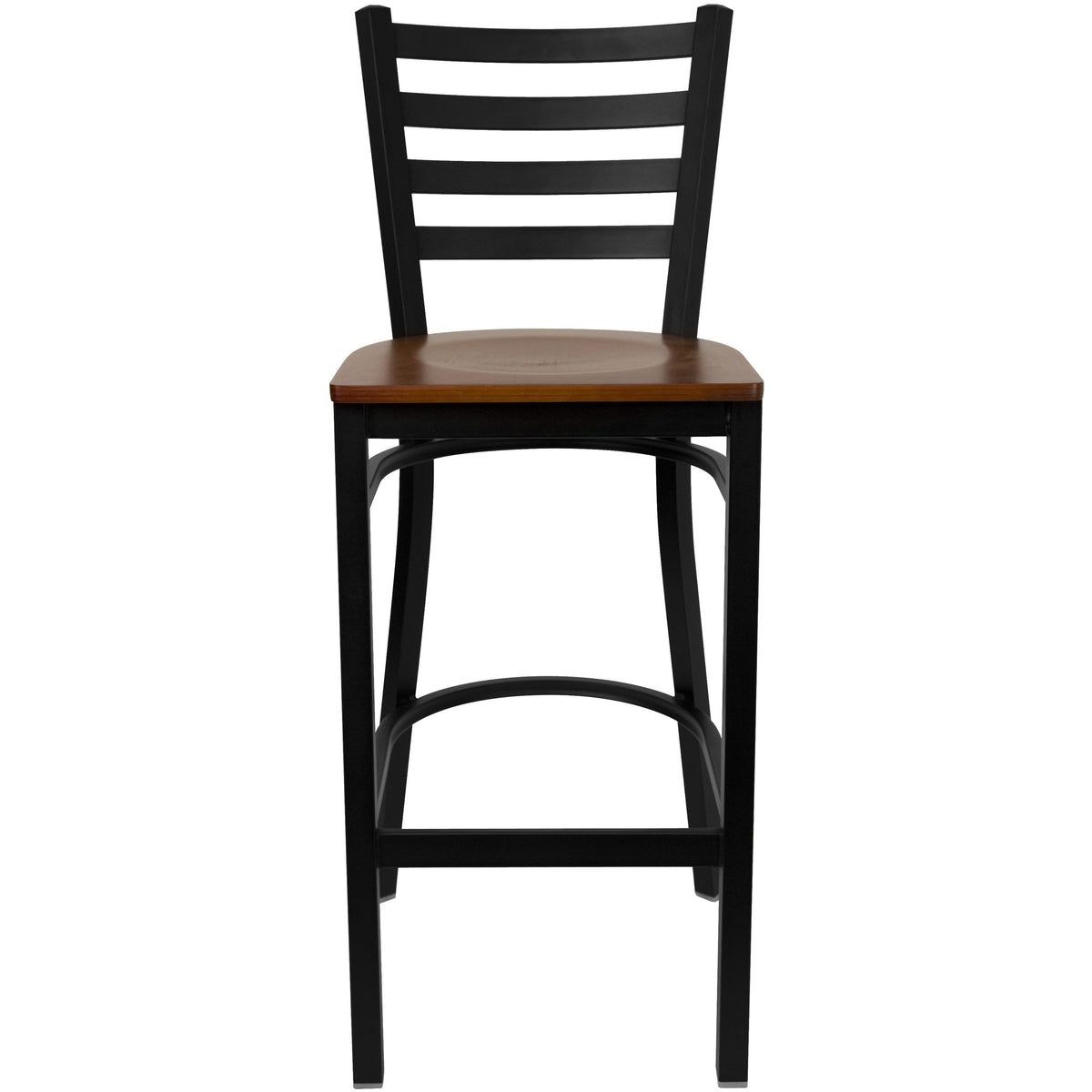 Cherry Wood Seat/Black Metal Frame |#| Black Ladder Back Metal Restaurant Barstool - Cherry Wood Seat