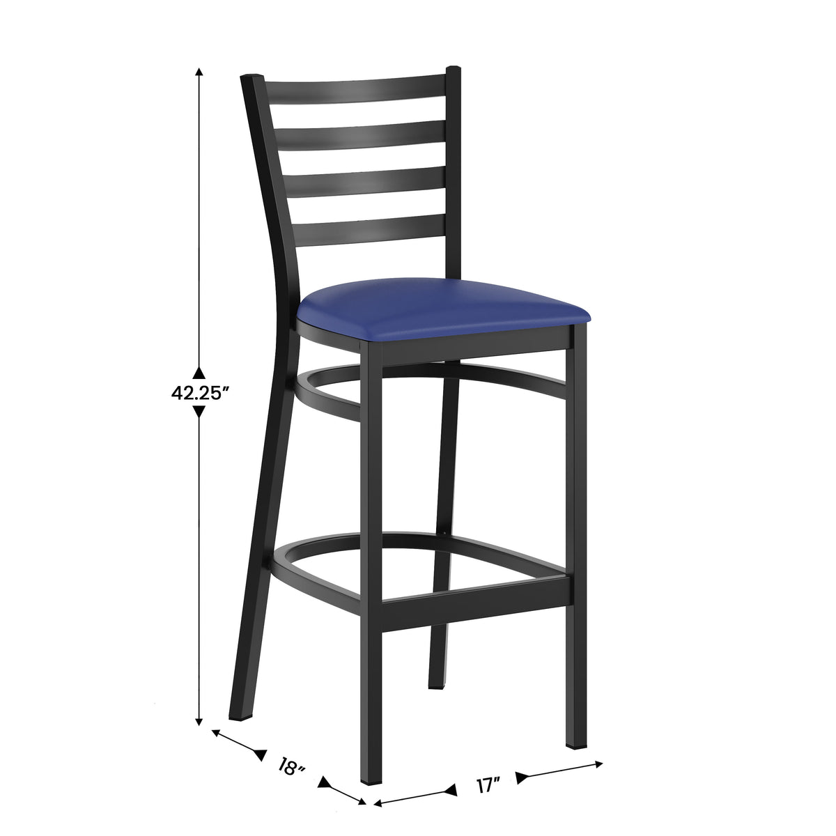 Blue Vinyl Seat/Black Metal Frame |#| Black Ladder Back Metal Restaurant Barstool - Blue Vinyl Seat