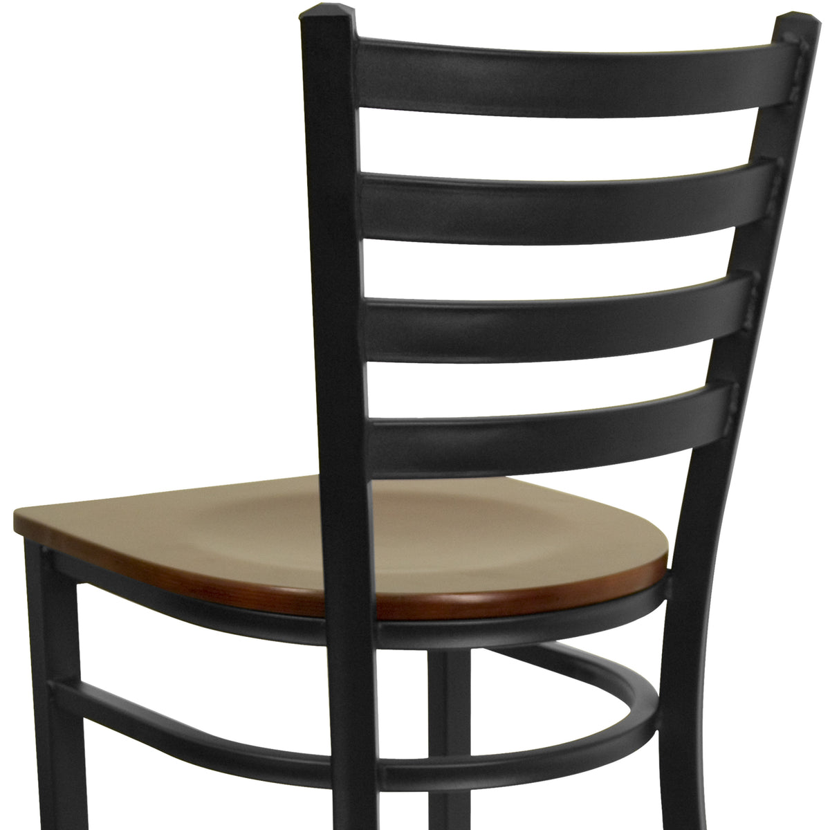 Mahogany Wood Seat/Black Metal Frame |#| Black Ladder Back Metal Restaurant Barstool - Mahogany Wood Seat