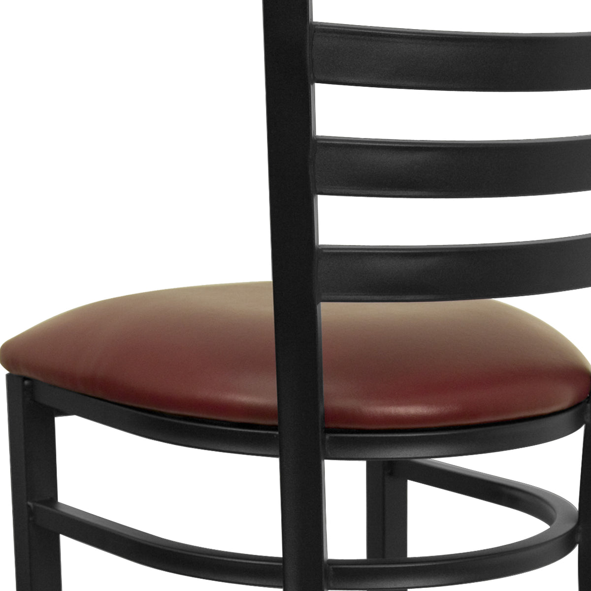 Burgundy Vinyl Seat/Black Metal Frame |#| Black Ladder Back Metal Restaurant Barstool - Burgundy Vinyl Seat