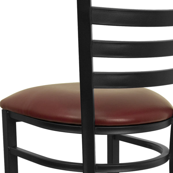 Burgundy Vinyl Seat/Black Metal Frame |#| Black Ladder Back Metal Restaurant Barstool - Burgundy Vinyl Seat