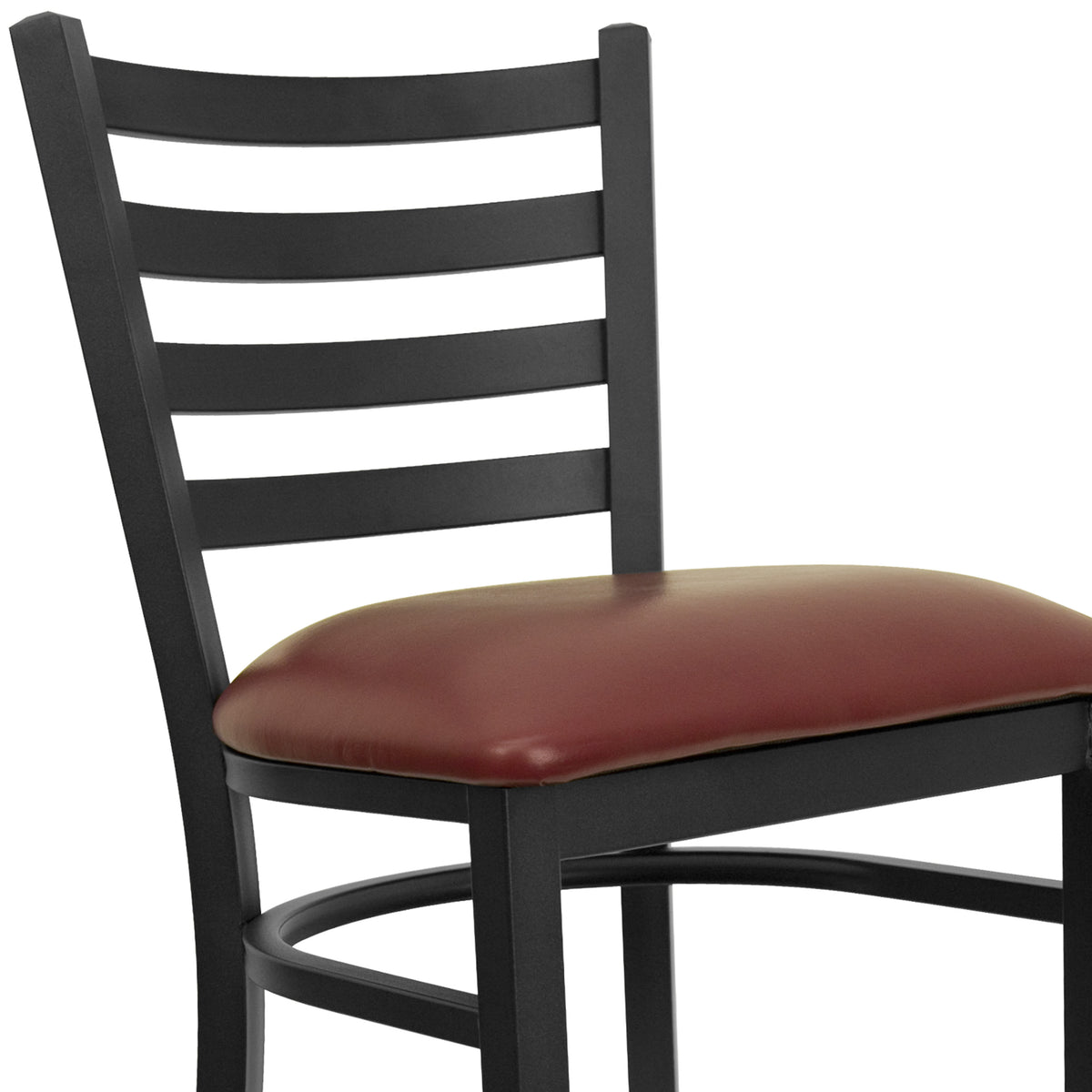 Burgundy Vinyl Seat/Black Metal Frame |#| Black Ladder Back Metal Restaurant Barstool - Burgundy Vinyl Seat