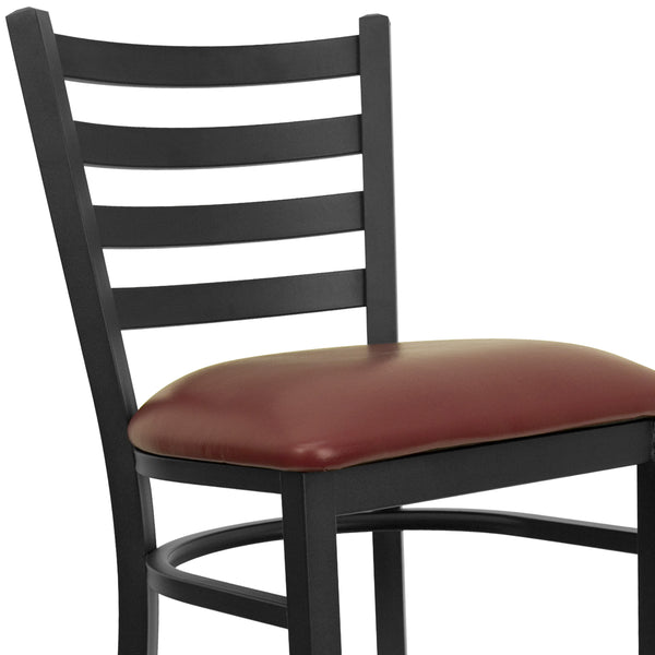 Black Vinyl Seat/Black Metal Frame |#| Black Ladder Back Metal Restaurant Barstool - Black Vinyl Seat