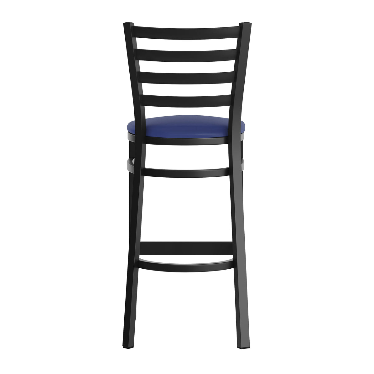 Blue Vinyl Seat/Black Metal Frame |#| Black Ladder Back Metal Restaurant Barstool - Blue Vinyl Seat