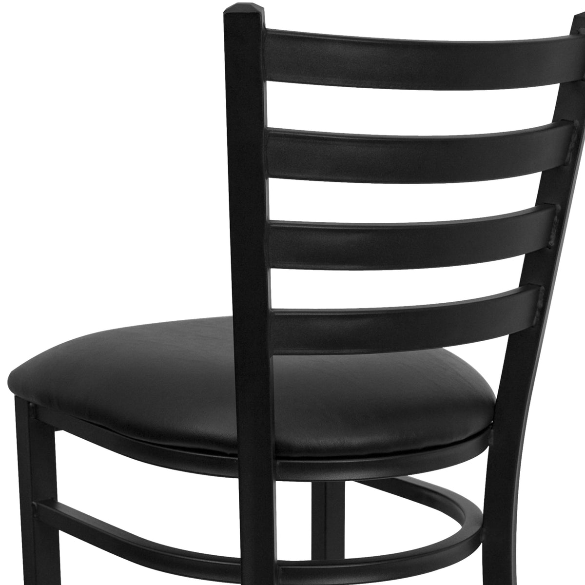 Black Vinyl Seat/Black Metal Frame |#| Black Ladder Back Metal Restaurant Barstool - Black Vinyl Seat