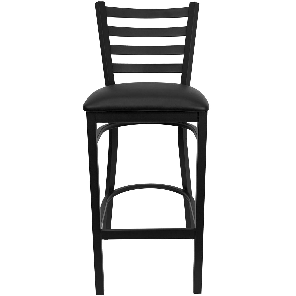 Black Vinyl Seat/Black Metal Frame |#| Black Ladder Back Metal Restaurant Barstool - Black Vinyl Seat