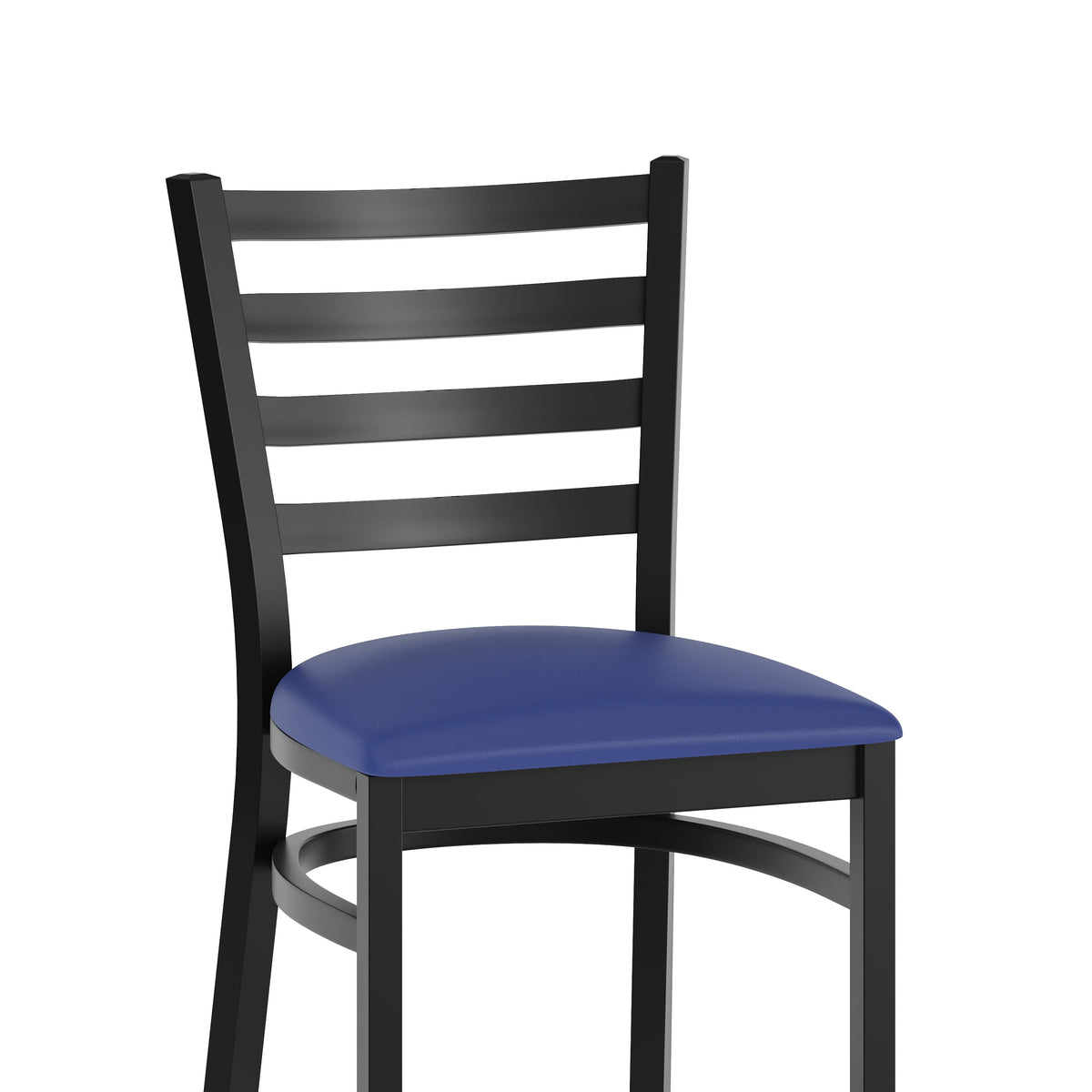 Blue Vinyl Seat/Black Metal Frame |#| Black Ladder Back Metal Restaurant Barstool - Blue Vinyl Seat