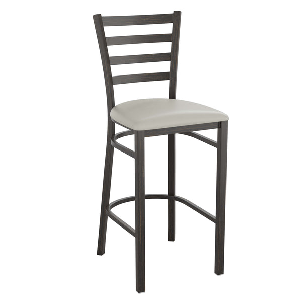 Gray Vinyl Seat/Distressed Gold Metal Frame |#| Distressed Gold Ladder Back Metal Restaurant Barstool - Gray Vinyl Seat