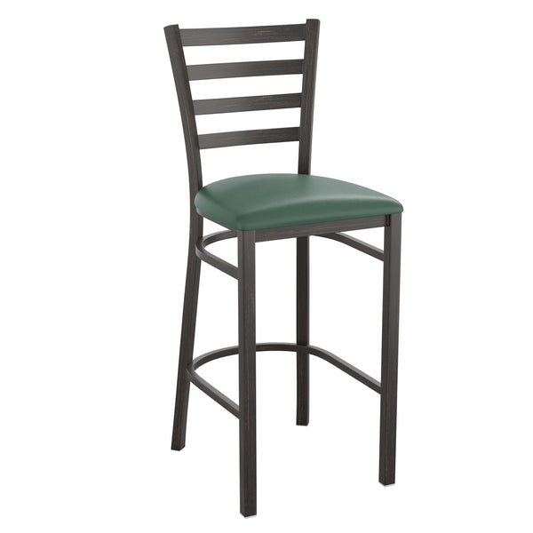 Green Vinyl Seat/Distressed Gold Metal Frame |#| Distressed Gold Ladder Back Metal Restaurant Barstool - Green Vinyl Seat