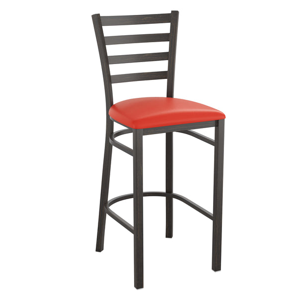 Red Vinyl Seat/Distressed Gold Metal Frame |#| Distressed Gold Ladder Back Metal Restaurant Barstool - Red Vinyl Seat