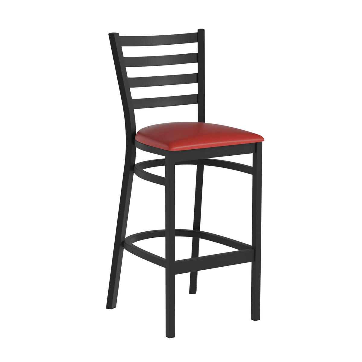 Red Vinyl Seat/Black Metal Frame |#| Black Ladder Back Metal Restaurant Barstool - Red Vinyl Seat