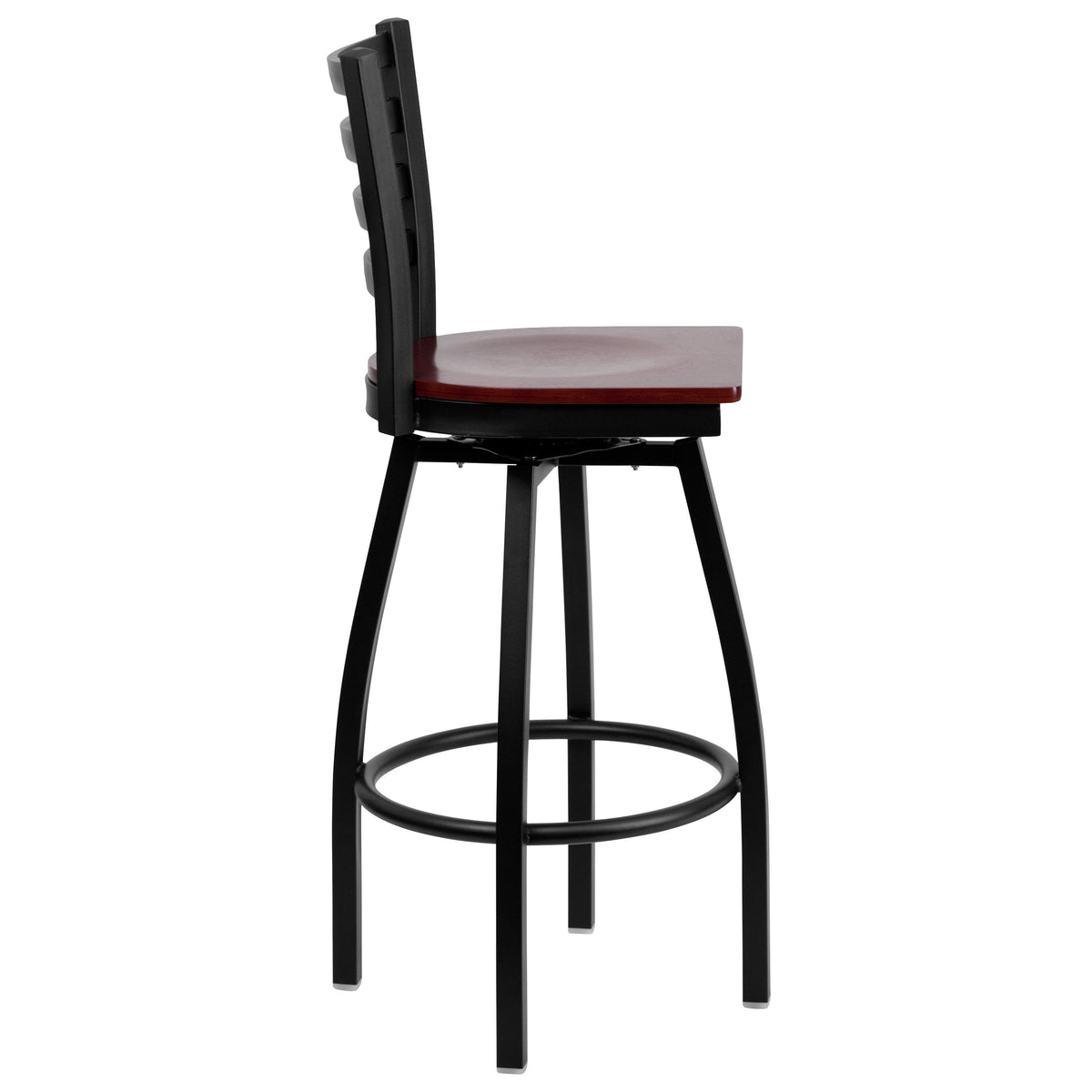 Mahogany Wood Seat/Black Metal Frame |#| Black Ladder Back Swivel Metal Barstool - Mahogany Wood Seat