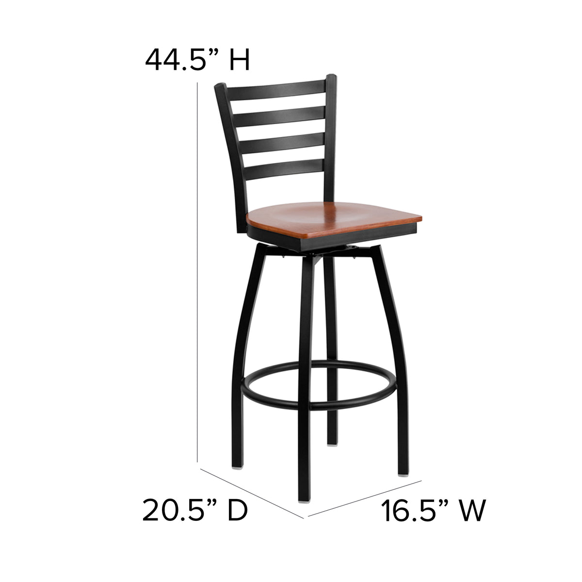 Cherry Wood Seat/Black Metal Frame |#| Black Ladder Back Swivel Metal Barstool - Cherry Wood Seat