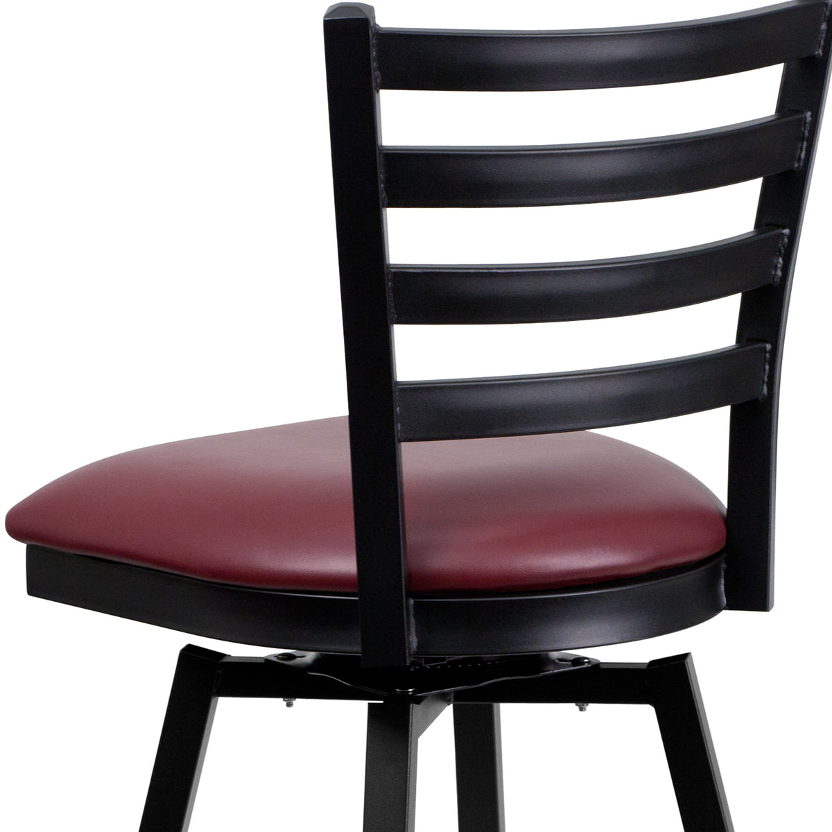 Burgundy Vinyl Seat/Black Metal Frame |#| Black Ladder Back Swivel Metal Barstool - Burgundy Vinyl Seat