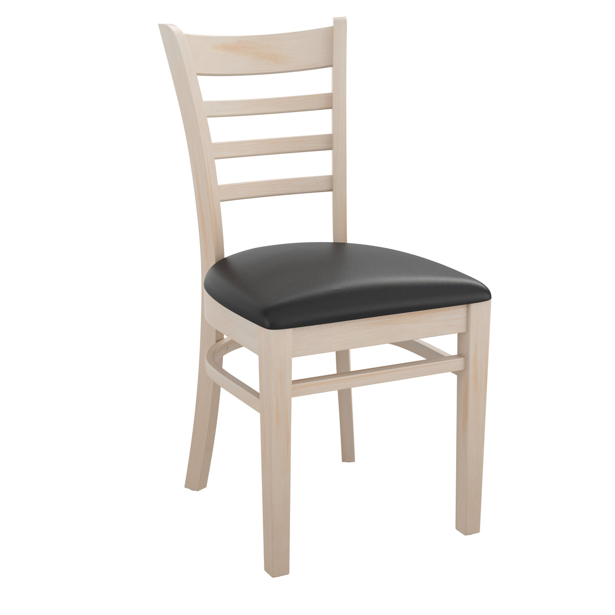 Black Vinyl Seat/Antique White Wood Frame |#| Ladder Back Antique White Wood Restaurant Chair - Black Vinyl Seat