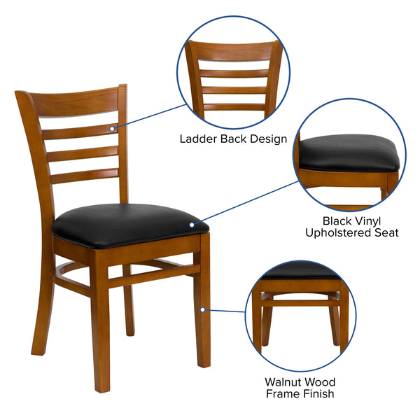 Black Vinyl Seat/Cherry Wood Frame |#| Ladder Back Cherry Wood Restaurant Chair - Black Vinyl Seat