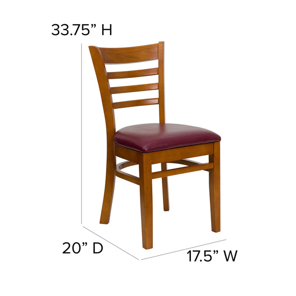 Burgundy Vinyl Seat/Cherry Wood Frame |#| Ladder Back Cherry Wood Restaurant Chair - Burgundy Vinyl Seat