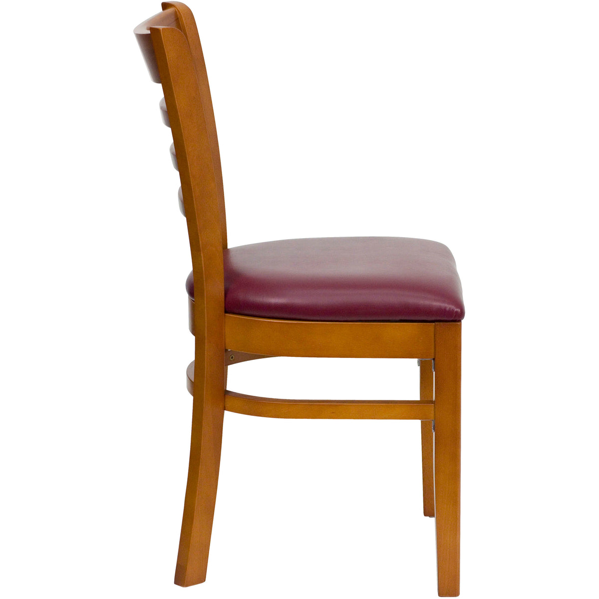 Burgundy Vinyl Seat/Cherry Wood Frame |#| Ladder Back Cherry Wood Restaurant Chair - Burgundy Vinyl Seat