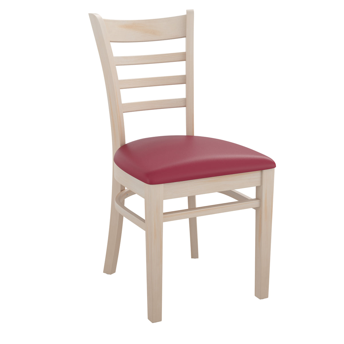 Burgundy Vinyl Seat/Antique White Wood Frame |#| Ladder Back Antique White Wood Restaurant Chair - Burgundy Vinyl Seat