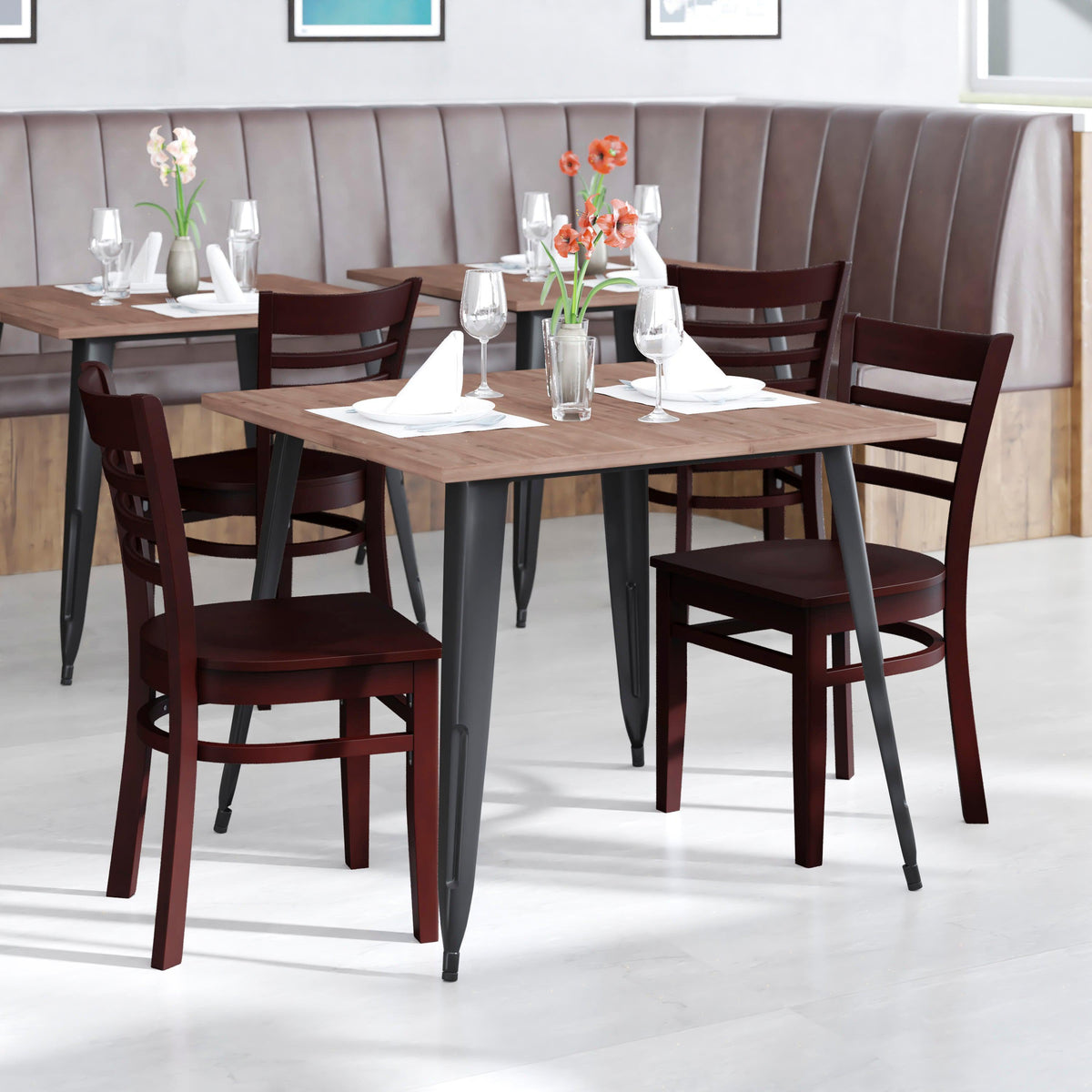 Mahogany Wood Seat/Mahogany Wood Frame |#| Ladder Back Mahogany Wood Restaurant Chair