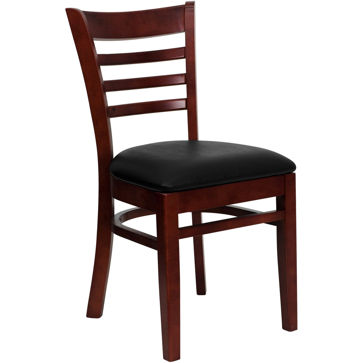 Black Vinyl Seat/Mahogany Wood Frame |#| Ladder Back Mahogany Wood Restaurant Chair - Black Vinyl Seat