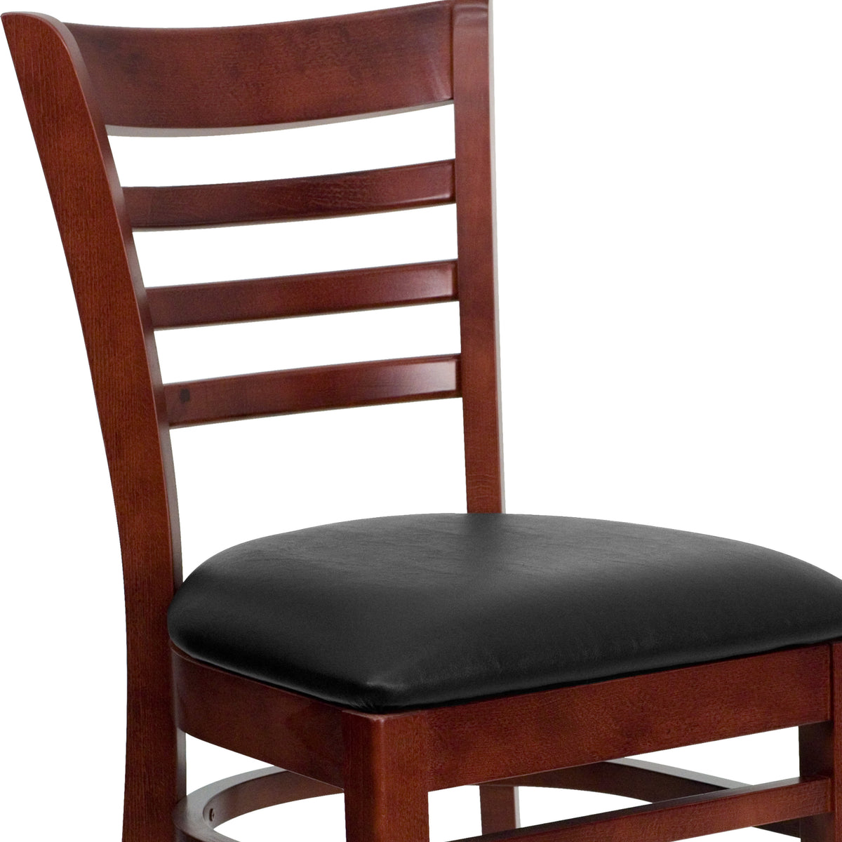 Black Vinyl Seat/Mahogany Wood Frame |#| Ladder Back Mahogany Wood Restaurant Chair - Black Vinyl Seat