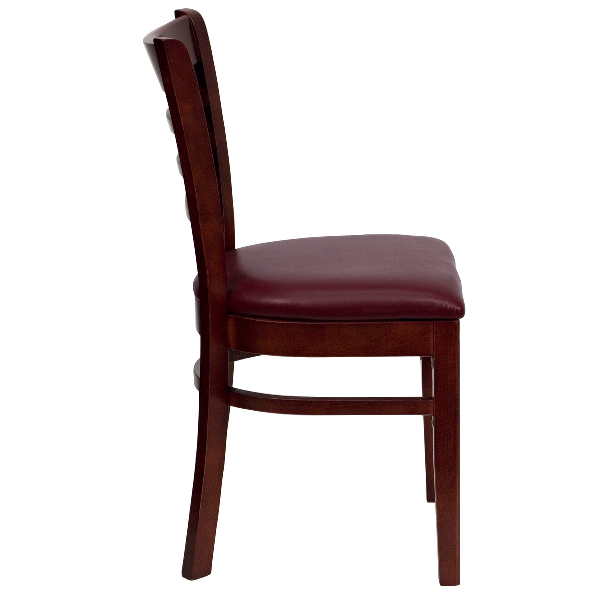 Burgundy Vinyl Seat/Mahogany Wood Frame |#| Ladder Back Mahogany Wood Restaurant Chair - Burgundy Vinyl Seat