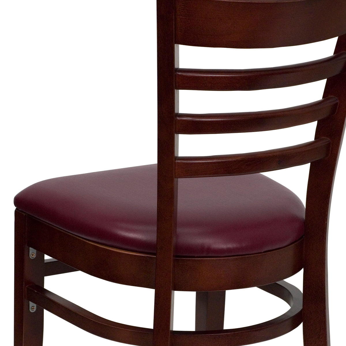 Burgundy Vinyl Seat/Mahogany Wood Frame |#| Ladder Back Mahogany Wood Restaurant Chair - Burgundy Vinyl Seat