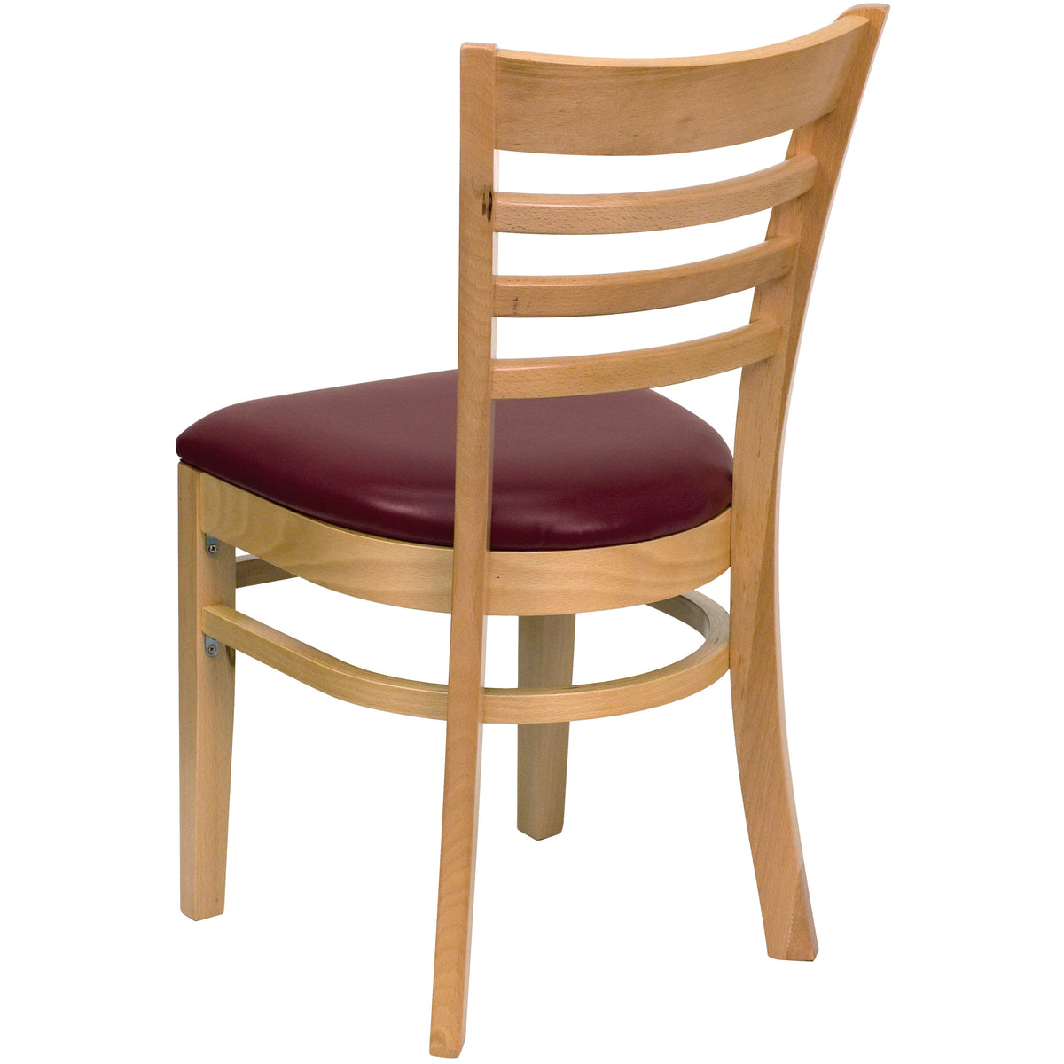 Burgundy Vinyl Seat/Natural Wood Frame |#| Ladder Back Natural Wood Restaurant Chair - Burgundy Vinyl Seat