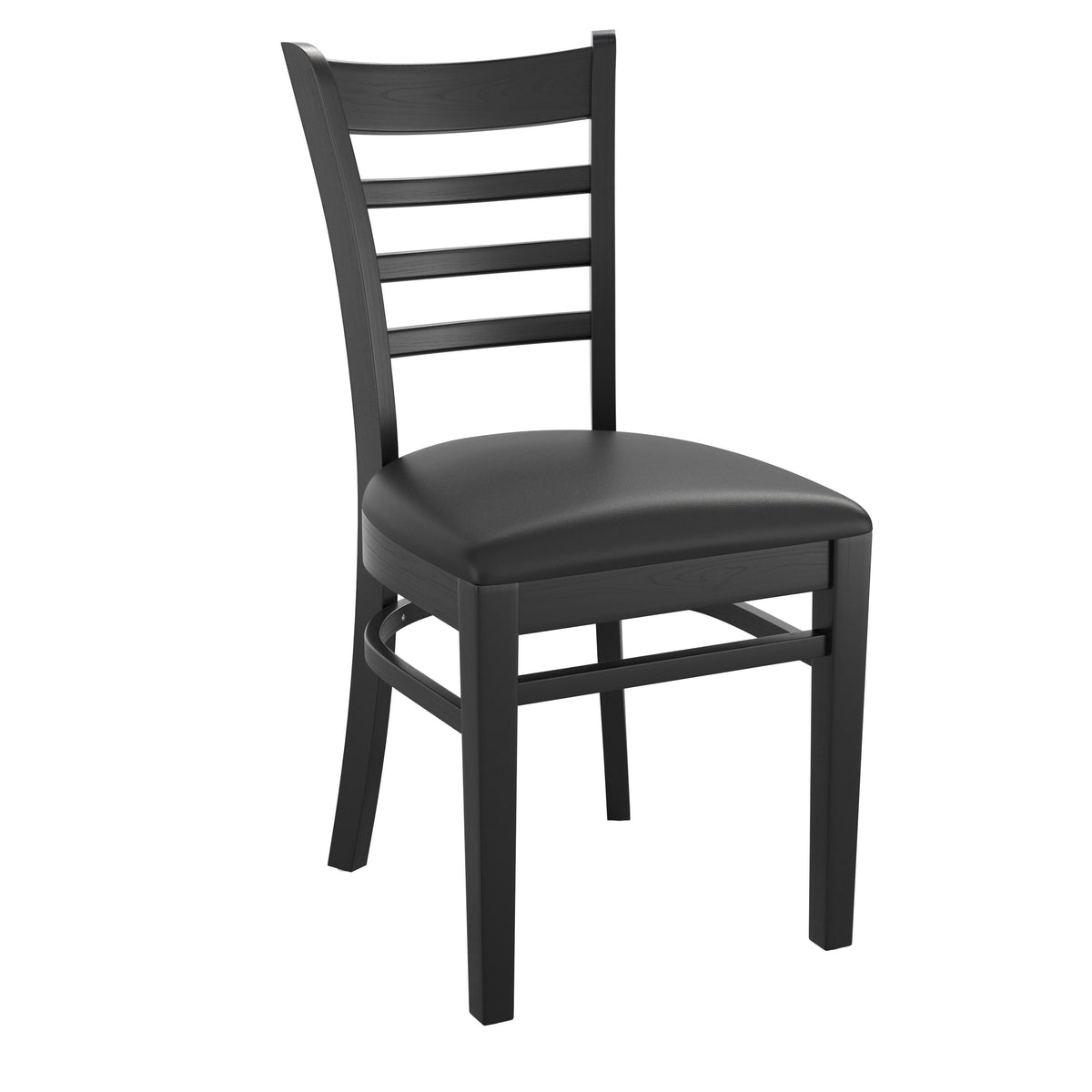 Black Vinyl Seat/Black Wood Frame |#| Ladder Back Black Wood Restaurant Chair - Black Vinyl Seat