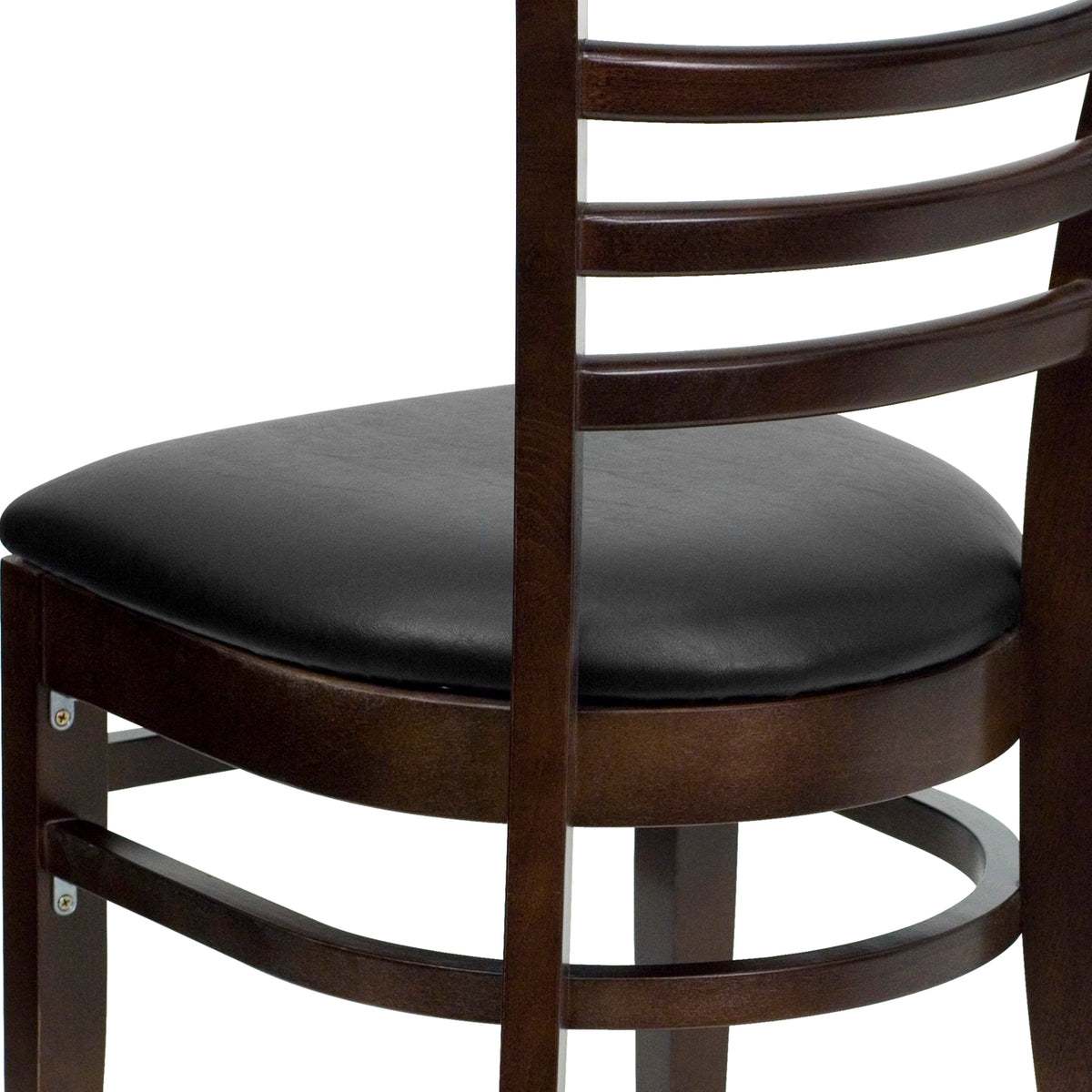 Black Vinyl Seat/Walnut Wood Frame |#| Ladder Back Walnut Wood Restaurant Chair - Black Vinyl Seat