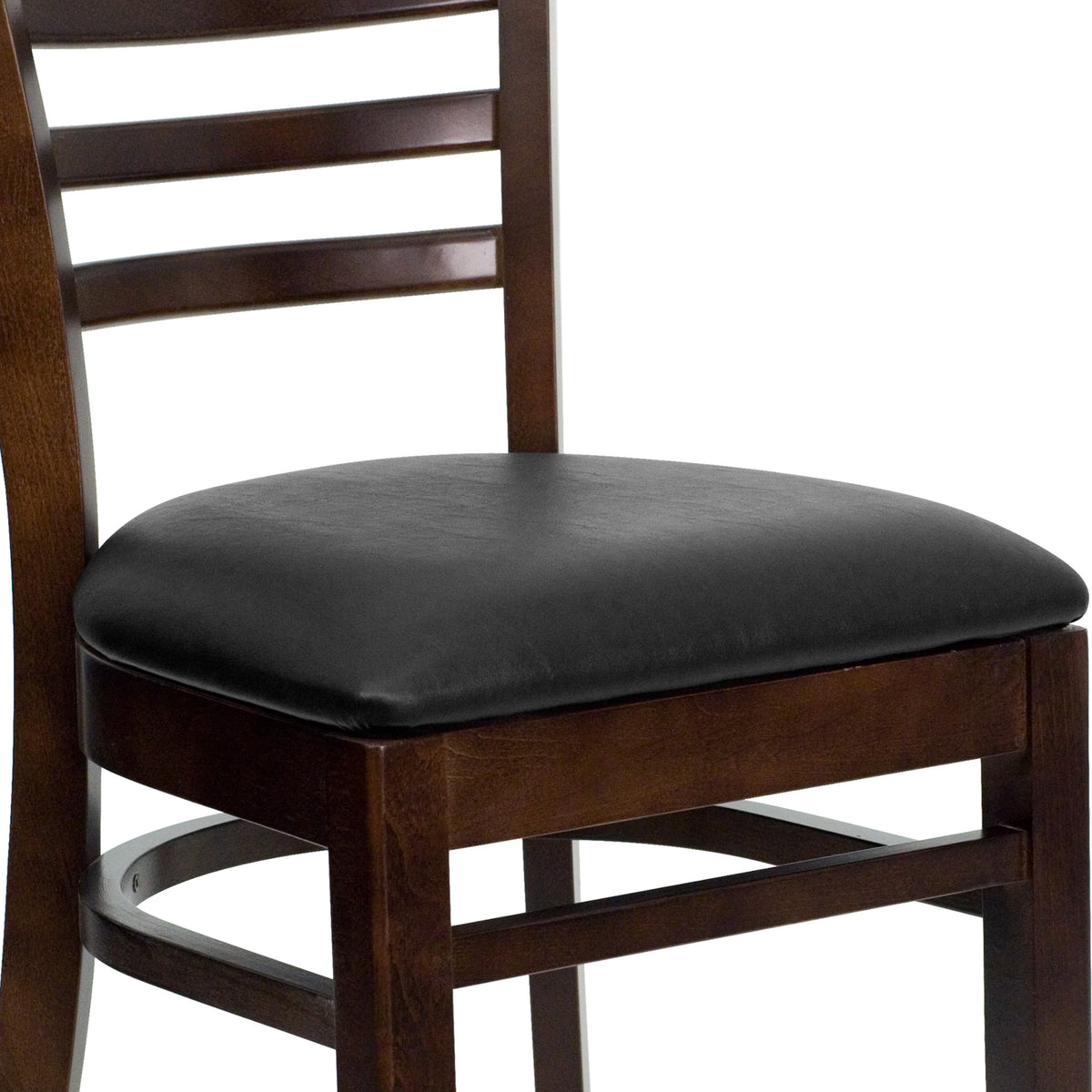 Black Vinyl Seat/Walnut Wood Frame |#| Ladder Back Walnut Wood Restaurant Chair - Black Vinyl Seat