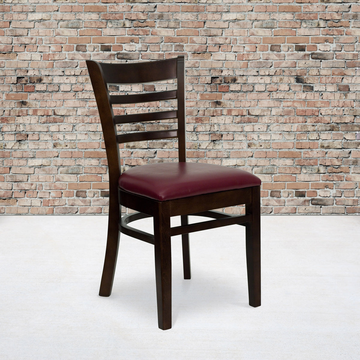 Burgundy Vinyl Seat/Walnut Wood Frame |#| Ladder Back Walnut Wood Restaurant Chair - Burgundy Vinyl Seat