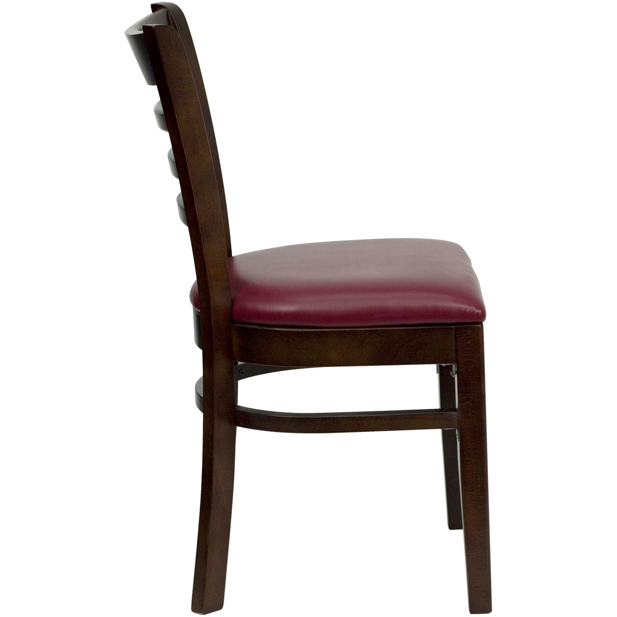 Burgundy Vinyl Seat/Walnut Wood Frame |#| Ladder Back Walnut Wood Restaurant Chair - Burgundy Vinyl Seat