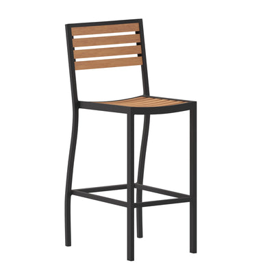 Lark Commercial Grade Bar Height Stool, All-Weather Outdoor Bar Stool with Faux Wood Poly Resin Slats and Aluminum Frame - View 1