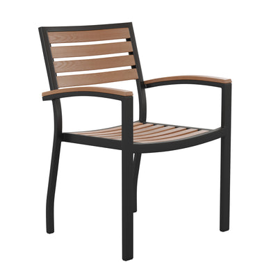Lark Outdoor Stackable Faux Teak Side Chair - Commercial Grade Aluminum Patio Chair with Synthetic Teak Slats - View 1