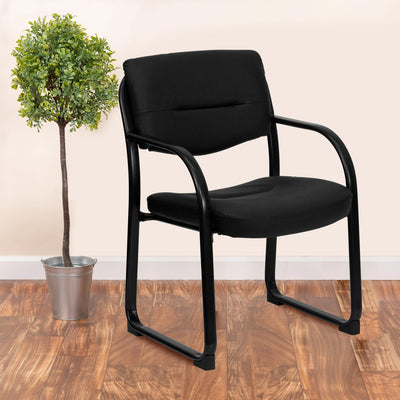 LeatherSoft Executive Side Reception Chair with Sled Base - View 2
