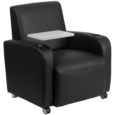 LeatherSoft Guest Chair with Tablet Arm, Front Wheel Casters and Cup Holder - View 1