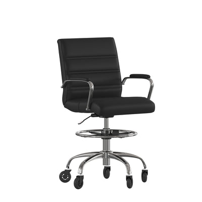 Lexi Mid-Back Drafting Chair with Adjustable Foot Ring, Chrome Base, and Transparent Roller Wheels - View 1