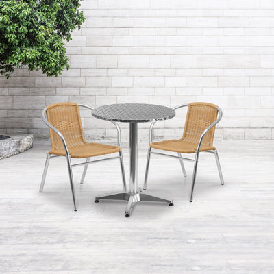 Lila 23.5'' Round Aluminum Indoor-Outdoor Table Set with 2 Rattan Chairs - View 2