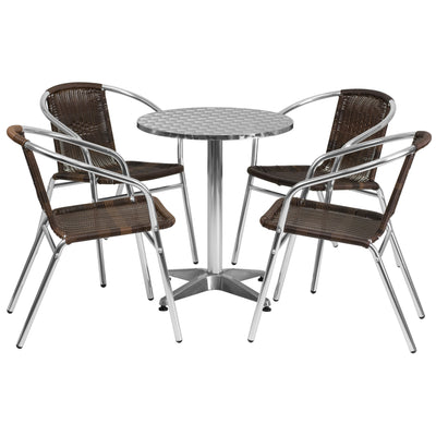 Lila 23.5'' Round Aluminum Indoor-Outdoor Table Set with 4 Rattan Chairs - View 1