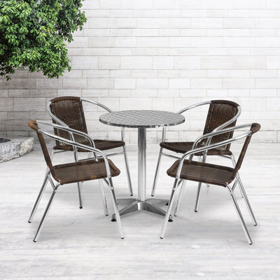 Lila 23.5'' Round Aluminum Indoor-Outdoor Table Set with 4 Rattan Chairs - View 2