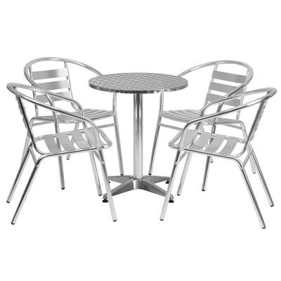 Lila 23.5'' Round Aluminum Indoor-Outdoor Table Set with 4 Slat Back Chairs - View 1
