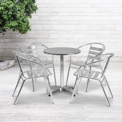 Lila 23.5'' Round Aluminum Indoor-Outdoor Table Set with 4 Slat Back Chairs - View 2