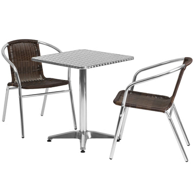 Lila 23.5'' Square Aluminum Indoor-Outdoor Table Set with 2 Rattan Chairs - View 1