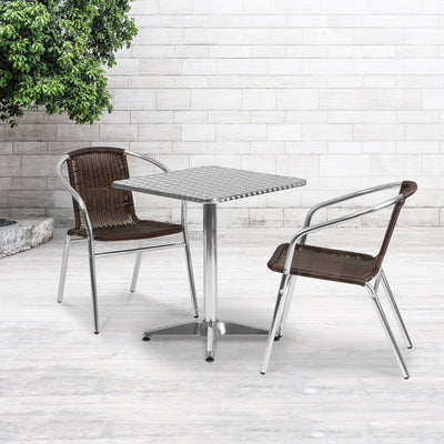 Lila 23.5'' Square Aluminum Indoor-Outdoor Table Set with 2 Rattan Chairs - View 2